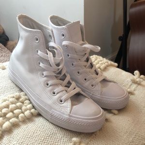 white leather high top converse